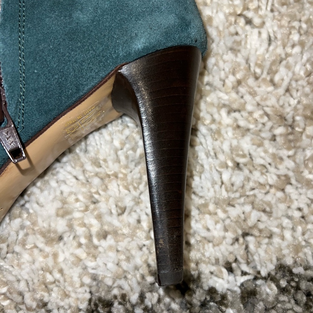 Butter Suede Gray-Blue Aqua Pull On Ankle Zip Boots Size 7.5 Made In Italy - Picture 4 of 12